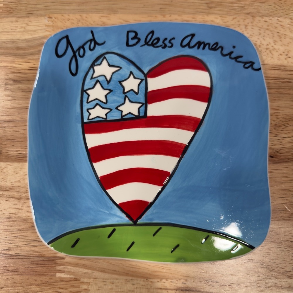Sandra Magsamen Silvestri Wall Plaque Heart Flag God Bless America Patriotic